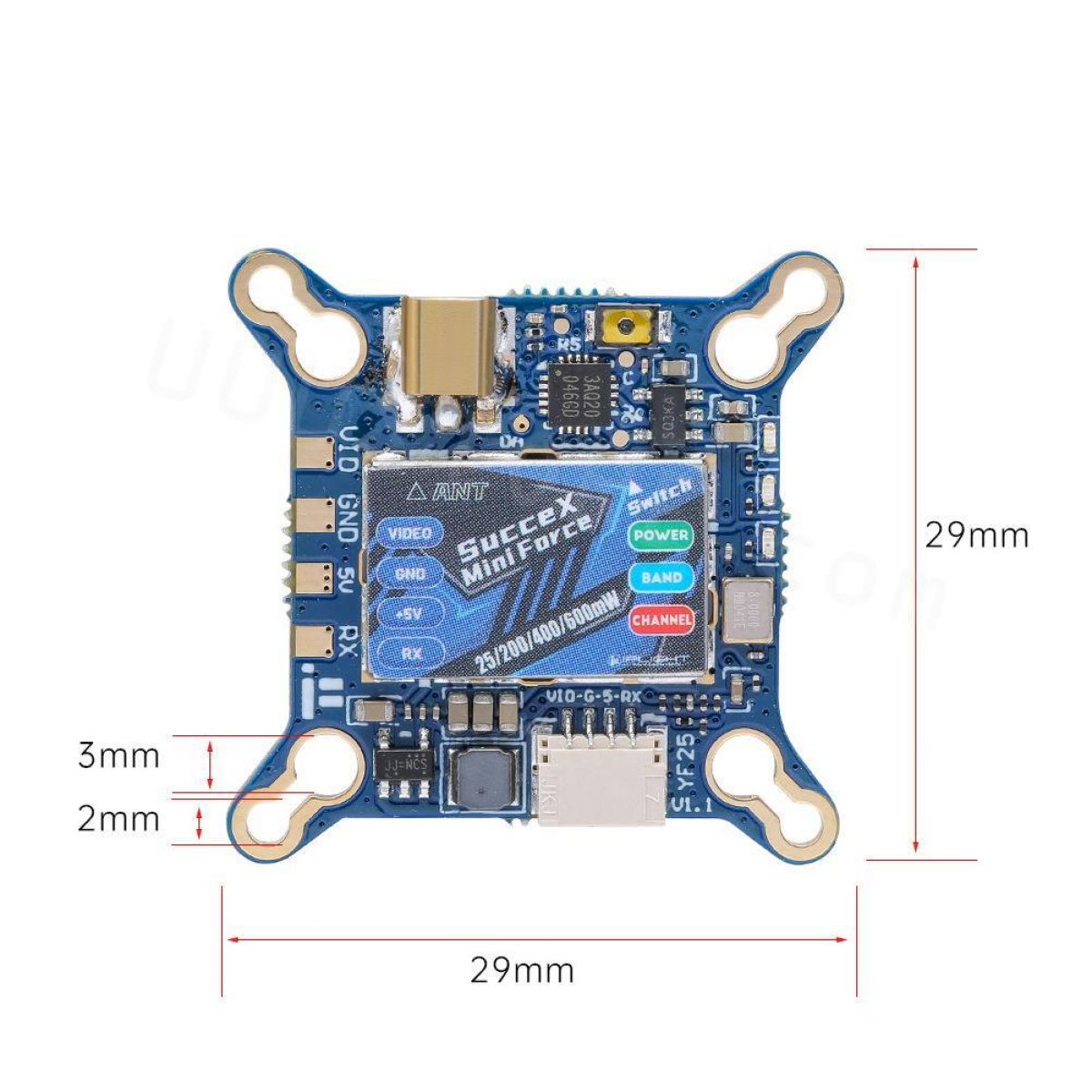 Видеопередатчик iFlight SucceX Force VTX 5.8ГГц 25/100/400/600 мВт для FPV дронов и DIY Видеопередатчик iFlight SucceX Force VTX 5.8ГГц 25/100/400/600 мВт для FPV дронов и DIY