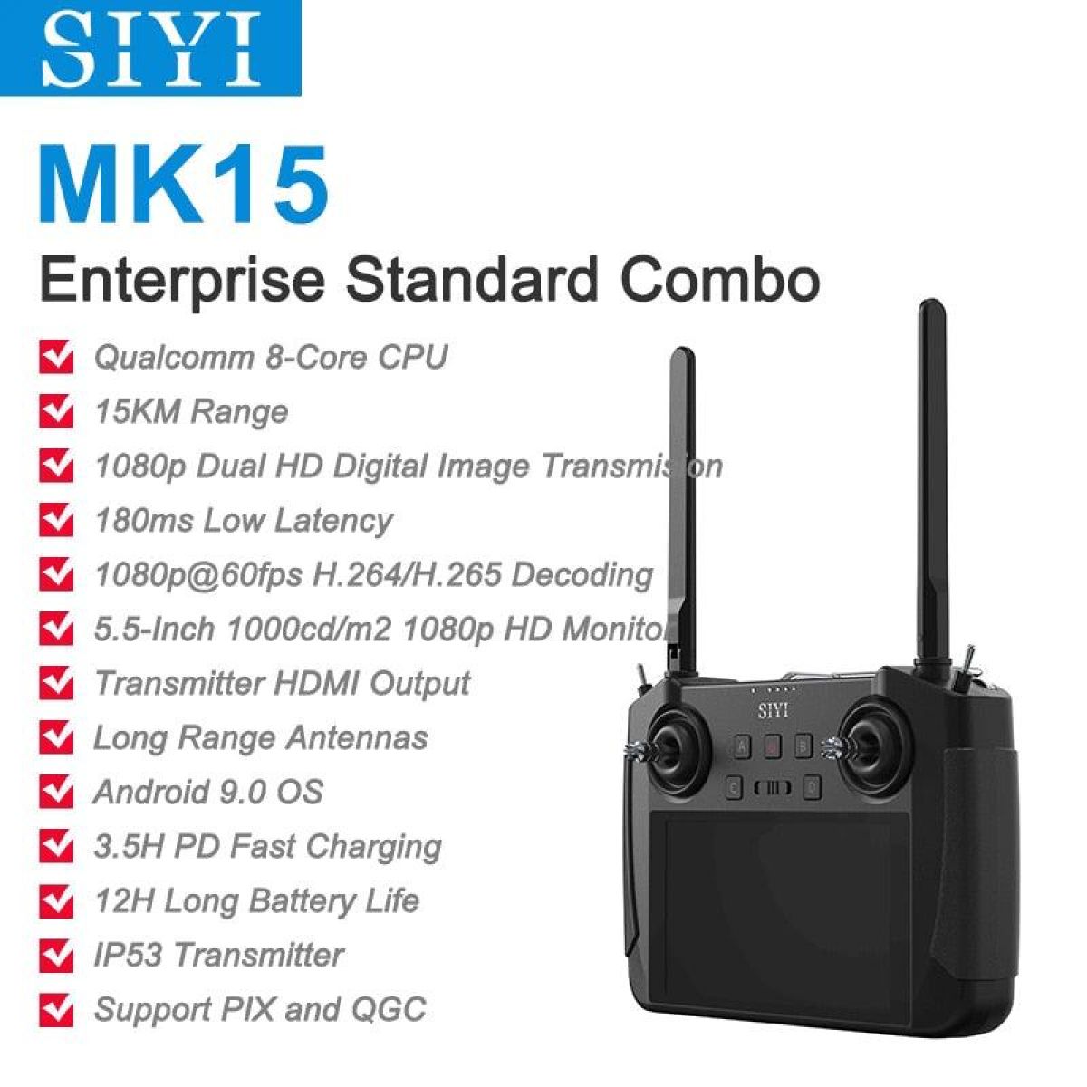 Передатчик SIYI MK15 — мини-радиосистема FPV, 15 км, 1080P, 5.5" экран, Android, 2ГБ/16ГБ Передатчик SIYI MK15 — мини-радиосистема FPV, 15 км, 1080P, 5.5" экран, Android, 2ГБ/16ГБ