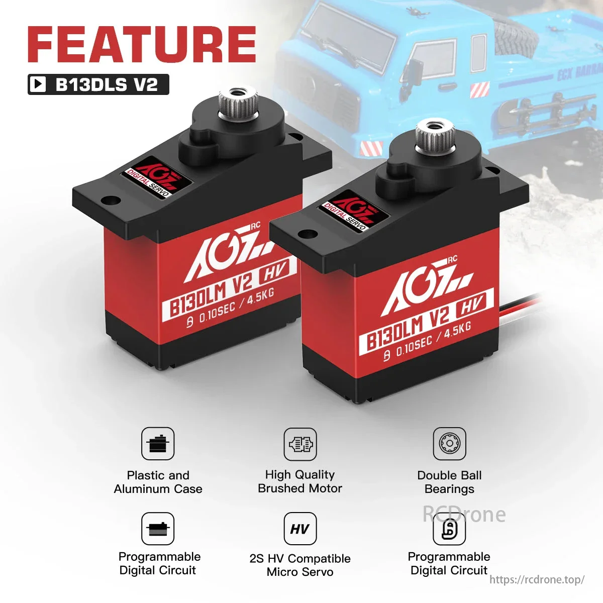 AGFRC B13DLM V2 - 4.5КГ, 13г, титановые шестерни, 6.0V, цифровой микро сервопривод для мини RC моделей AGFRC B13DLM V2 - 4.5КГ, 13г, титановые шестерни, 6.0V, цифровой микро сервопривод для мини RC моделей