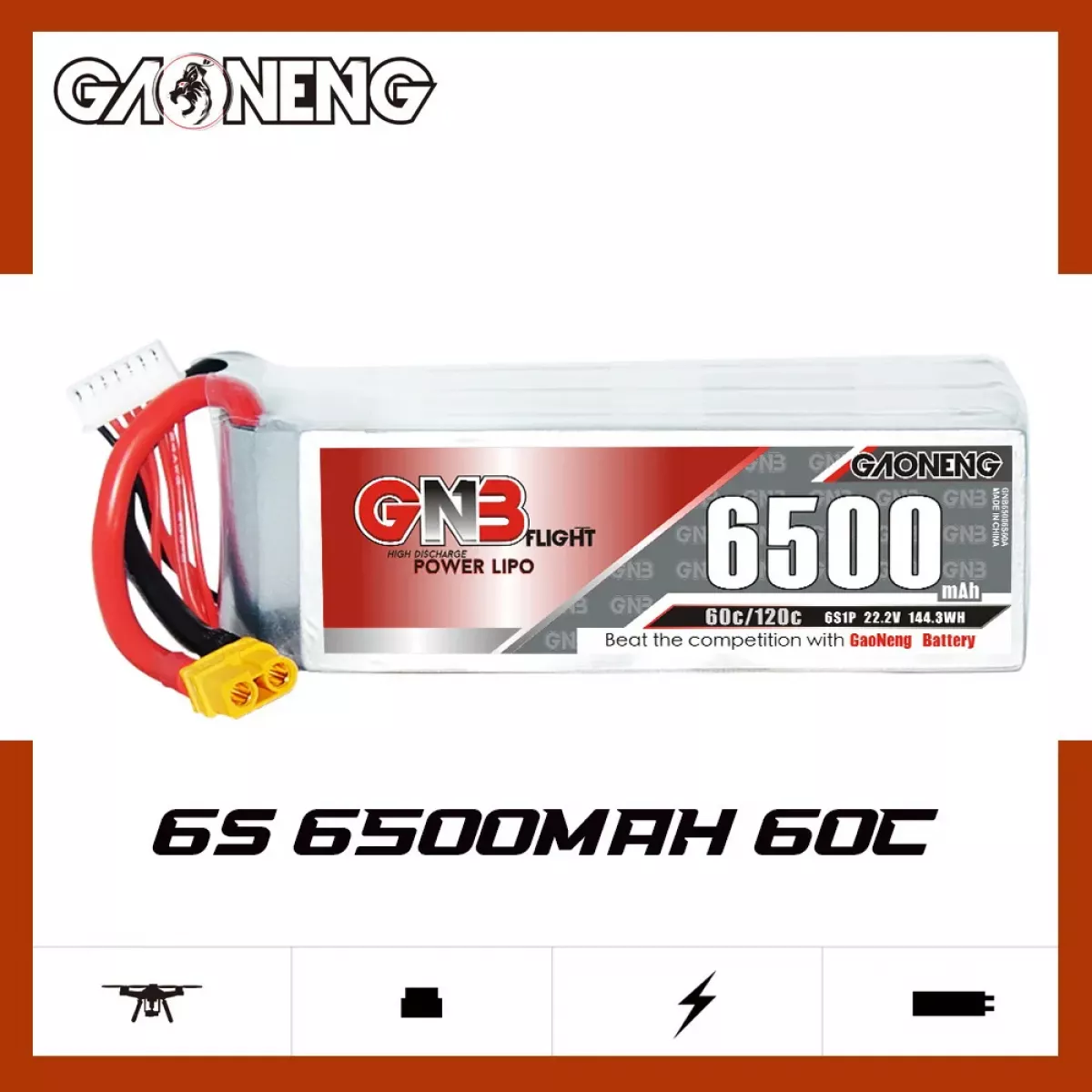 Аккумулятор GNB 4S/6S 14.8V/22.2V 6500mAh 60C/120C LiPo для FPV дронов Аккумулятор GNB 4S/6S 14.8V/22.2V 6500mAh 60C/120C LiPo для FPV дронов