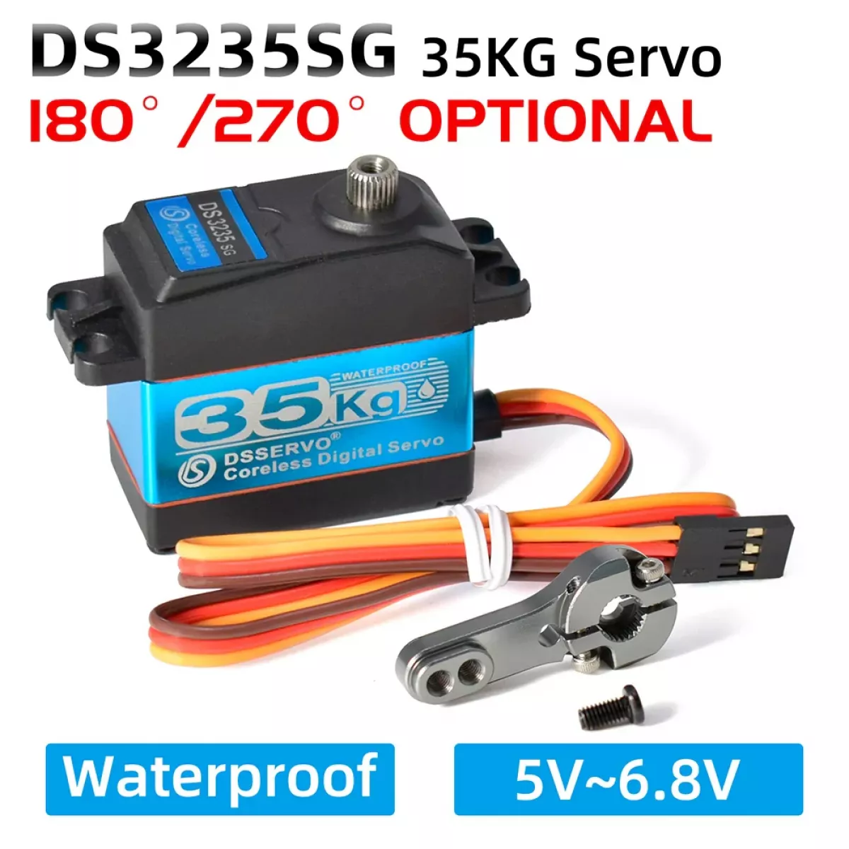 Dsservo DS3235 — мощное серво 35 кг, 7.4В, 180/270°, 0.11 с/60°, водонепроницаемое, металл, для RC авто Dsservo DS3235 — мощное серво 35 кг, 7.4В, 180/270°, 0.11 с/60°, водонепроницаемое, металл, для RC авто