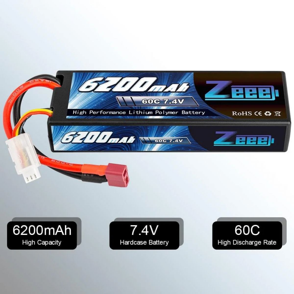 1/2шт Zeee 7.4V 60C 6200mAh LiPo аккумулятор Deans 2S Hardcase для RC авто, грузовика, лодки 1/2шт Zeee 7.4V 60C 6200mAh LiPo аккумулятор Deans 2S Hardcase для RC авто, грузовика, лодки