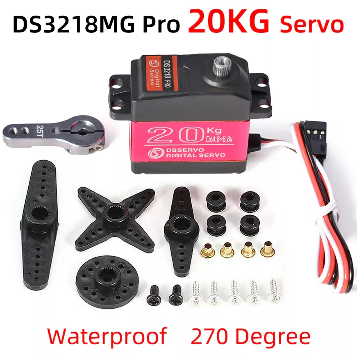 Dsservo DS3218 PRO — мощный влагозащищённый серво 20КГ 180°/270°, металл, для RC 1/8 1/10 Dsservo DS3218 PRO — мощный влагозащищённый серво 20КГ 180°/270°, металл, для RC 1/8 1/10